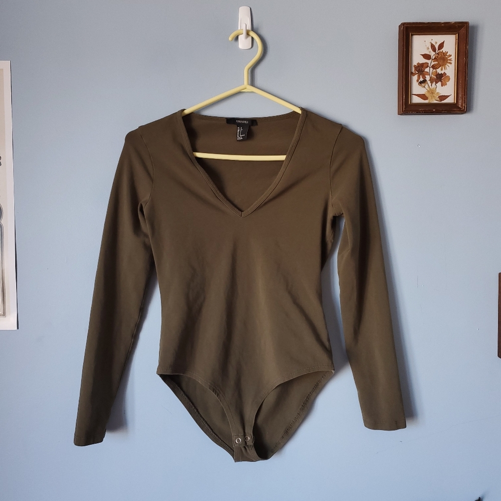 Forever 21 olive color long sleeve bodysuit size small